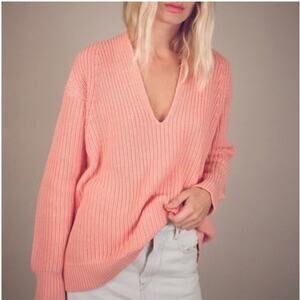 T Alexander Wang‎ Deep V-Neck Knit Sweater Salmon Coral Size Medium